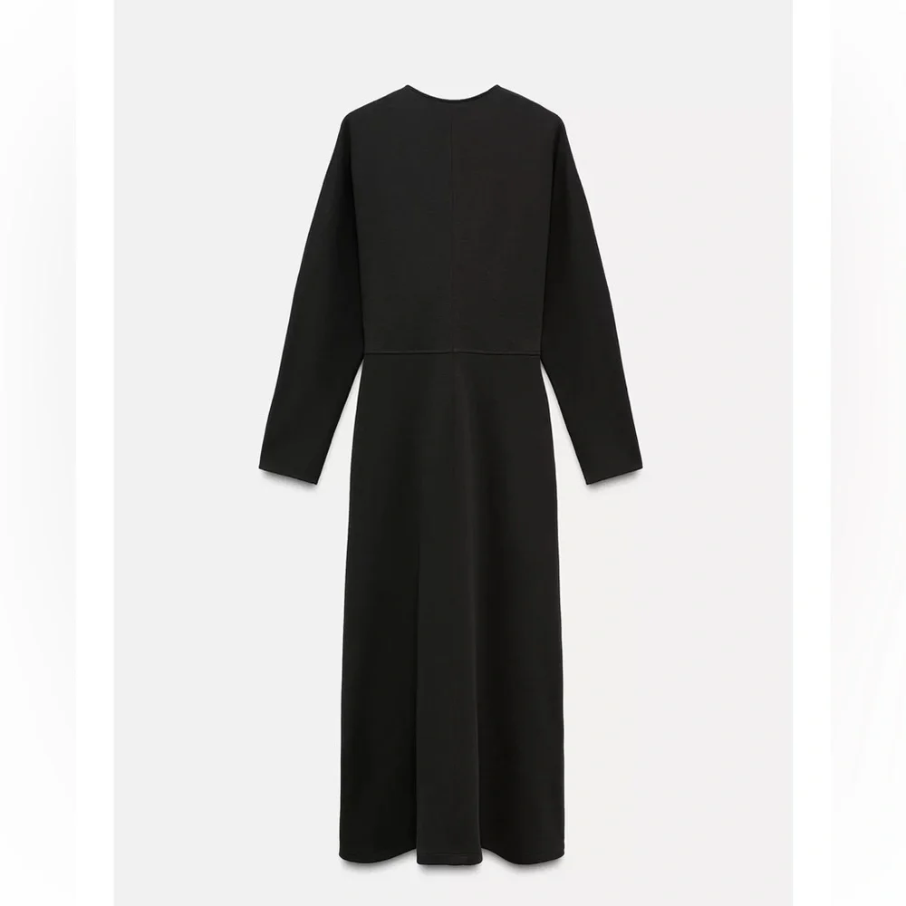 Zara Elegant Burgundy V-Neck Dress - Picture 6 of 13